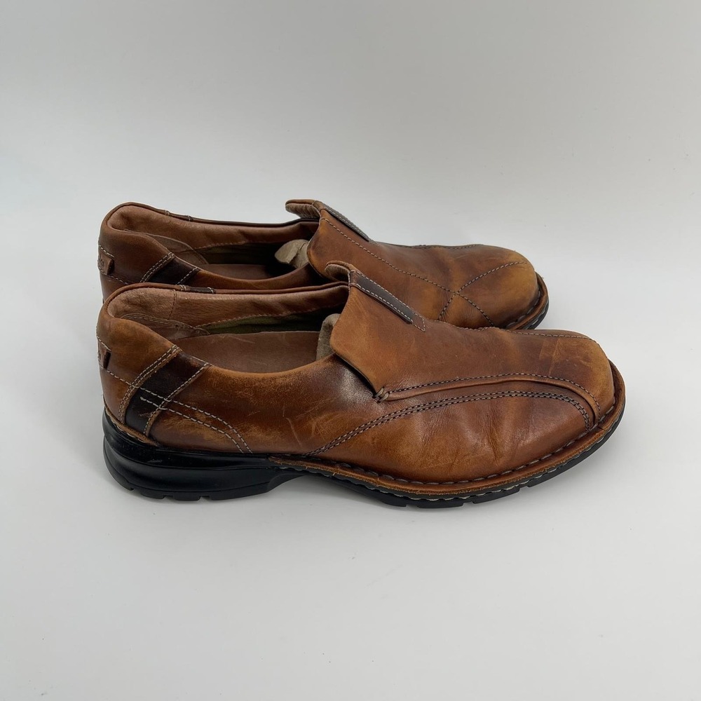 Clarks Mens Brown Leather Slip On Loafers Square Toe Shoes 70846 Size 10M